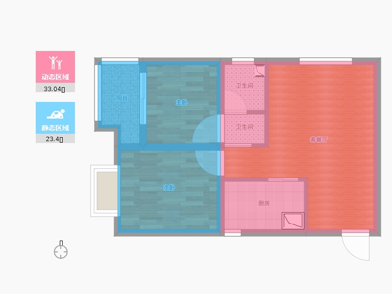 潤(rùn)德天悅城2室2廳2衛(wèi)1廚61㎡動(dòng)靜分區(qū)圖