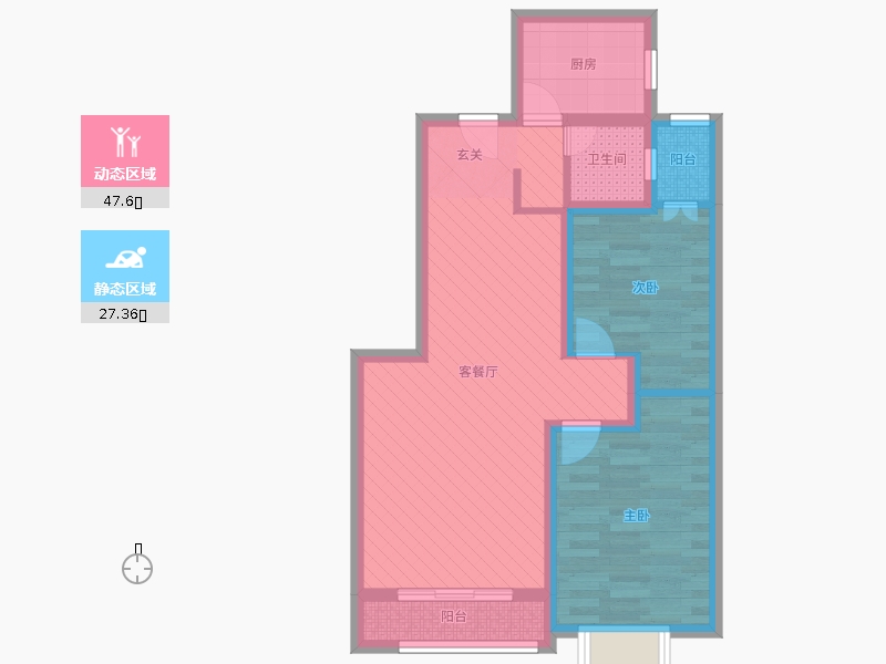 潤德天悅城2室2廳1衛(wèi)1廚89㎡動靜分區(qū)圖