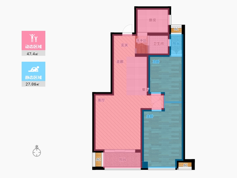 潤德天悅城2室0廳1衛(wèi)1廚97㎡動靜分區(qū)圖