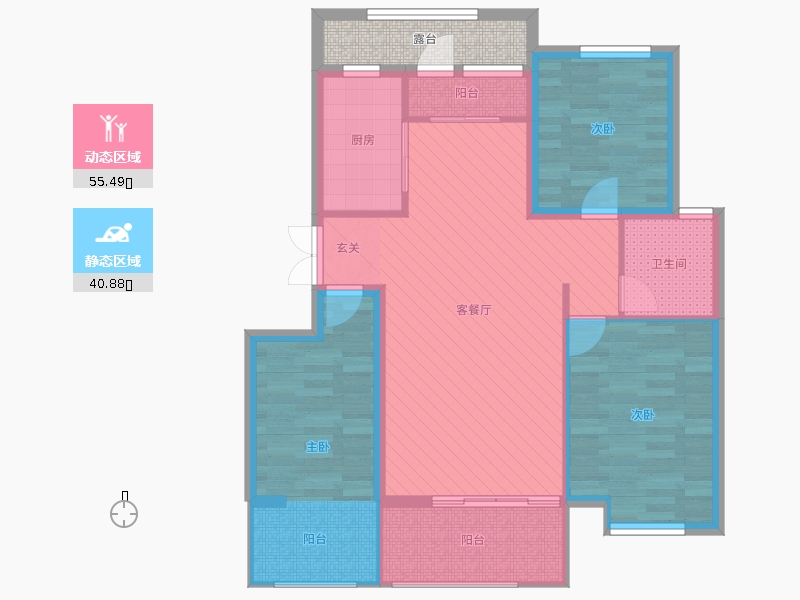 潤德天悅城3室2廳1衛(wèi)1廚114㎡動(dòng)靜分區(qū)圖
