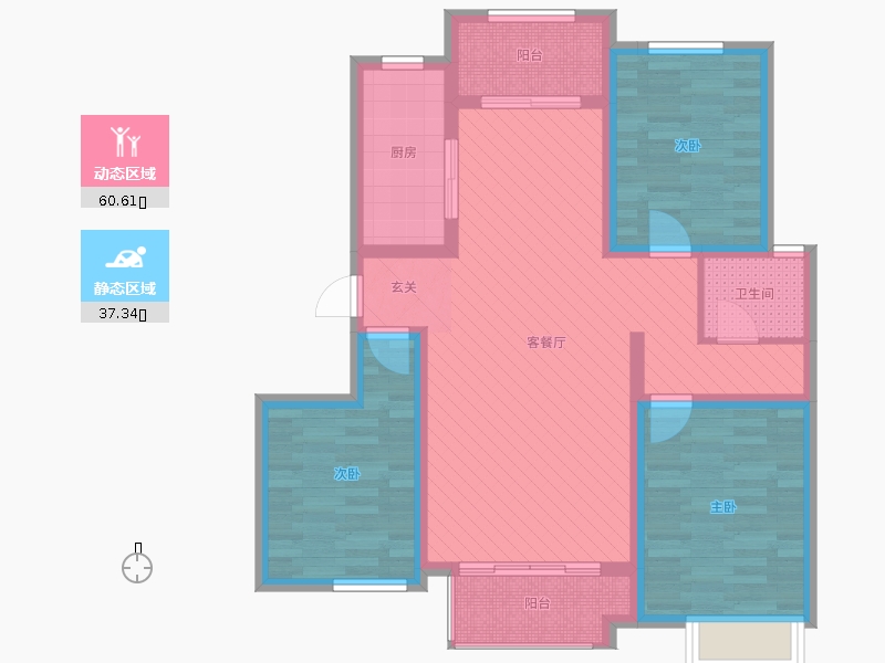 潤(rùn)德天悅城3室2廳1衛(wèi)1廚119㎡動(dòng)靜分區(qū)圖