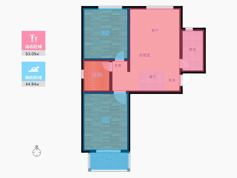 卓升尚郡2室2廳1衛(wèi)1廚98㎡動(dòng)靜分區(qū)圖