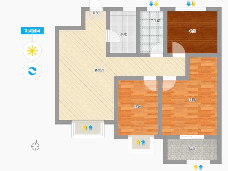 中山尚城3室2廳1衛(wèi)1廚102㎡采光通風(fēng)圖