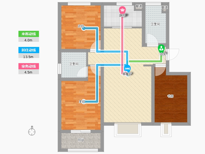 中山尚城3室2廳2衛(wèi)1廚113㎡動(dòng)線圖