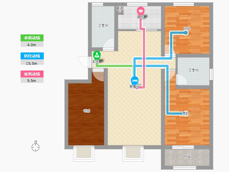 中山尚城3室2廳2衛(wèi)1廚124㎡動(dòng)線圖
