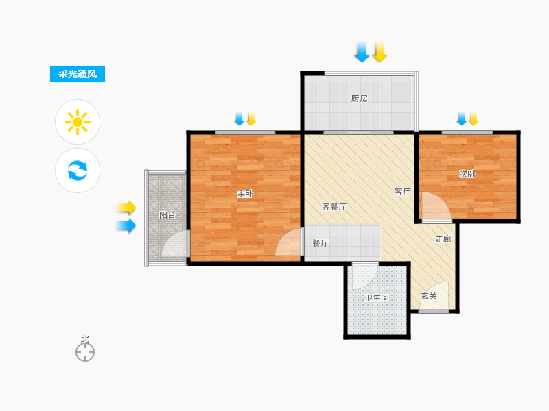 鑫界9號院2室1廳1衛(wèi)1廚70㎡采光通風(fēng)圖