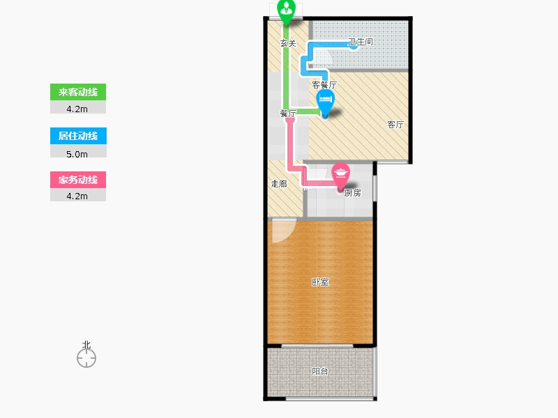 鑫界9號院1室1廳1衛(wèi)1廚71㎡動(dòng)線圖
