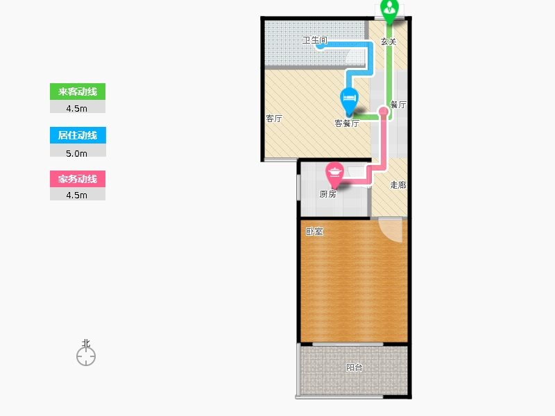 鑫界9號院1室1廳1衛(wèi)1廚74㎡動線圖