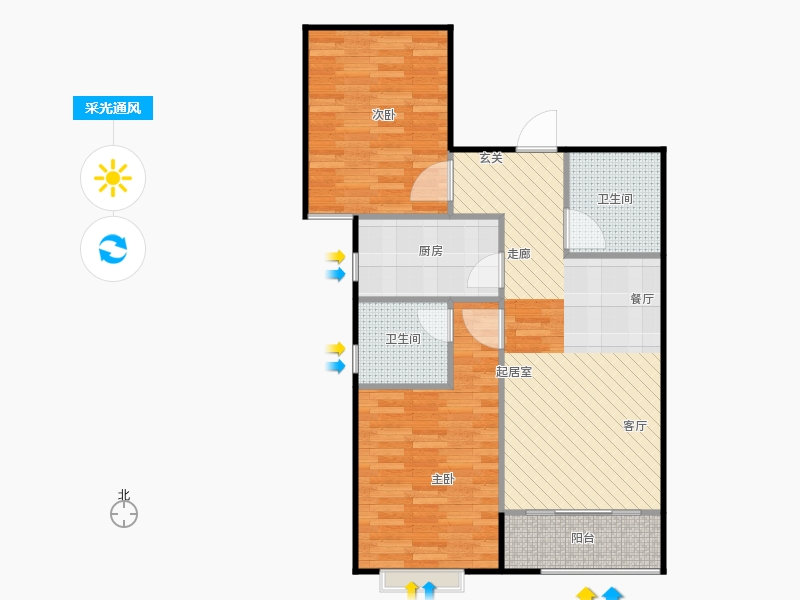 鑫界9號院2室0廳2衛(wèi)1廚85㎡采光通風(fēng)圖