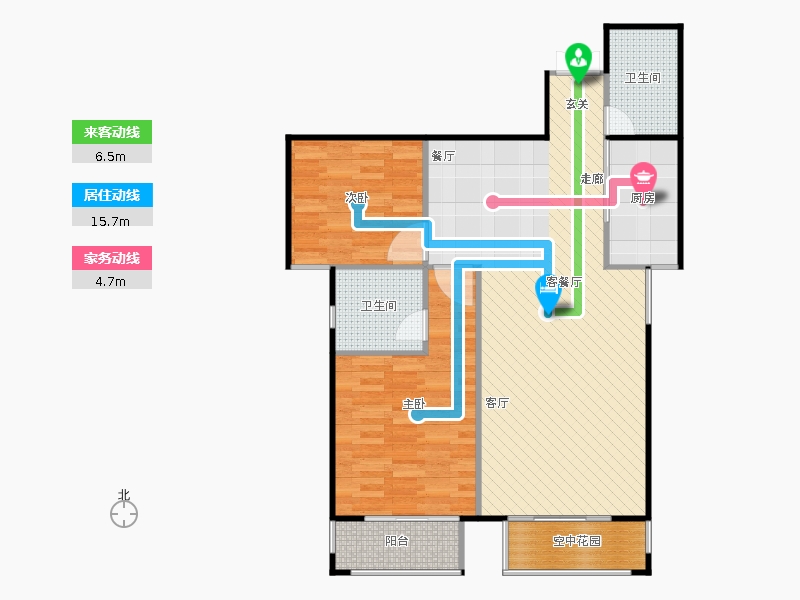 鑫界9號(hào)院2室1廳2衛(wèi)1廚98㎡動(dòng)線圖