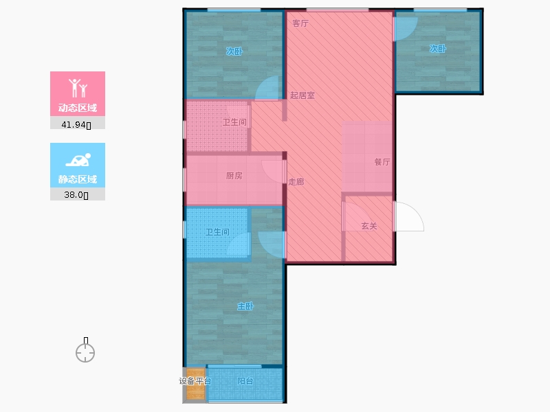 鑫界9號院3室1廳2衛(wèi)1廚101㎡動靜分區(qū)圖