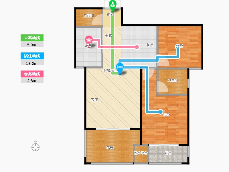鑫界9號(hào)院2室1廳2衛(wèi)1廚106㎡動(dòng)線圖
