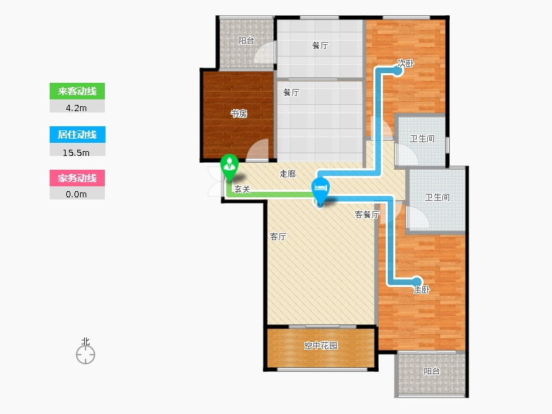 鑫界9號(hào)院3室2廳2衛(wèi)0廚121㎡動(dòng)線圖
