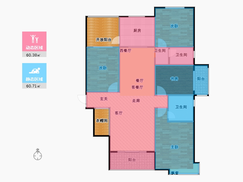 鑫界9號(hào)院4室1廳2衛(wèi)1廚160㎡動(dòng)靜分區(qū)圖