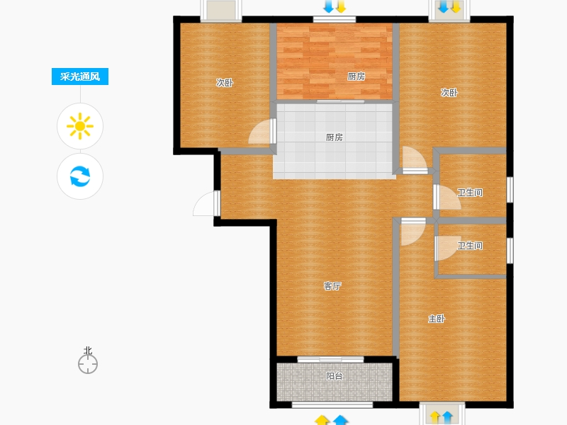 百島綠城3室2廳2衛(wèi)1廚135㎡采光通風圖