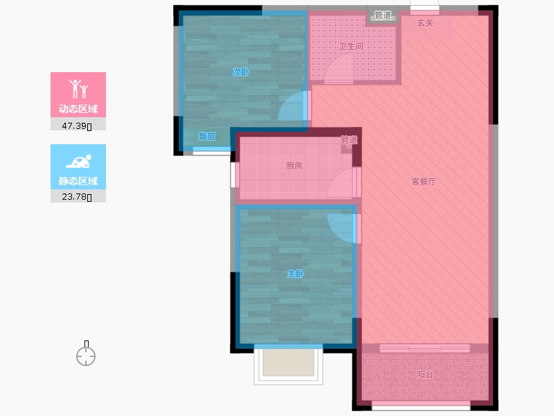 保利西悅春天2室2廳1衛(wèi)1廚88㎡動靜分區(qū)圖