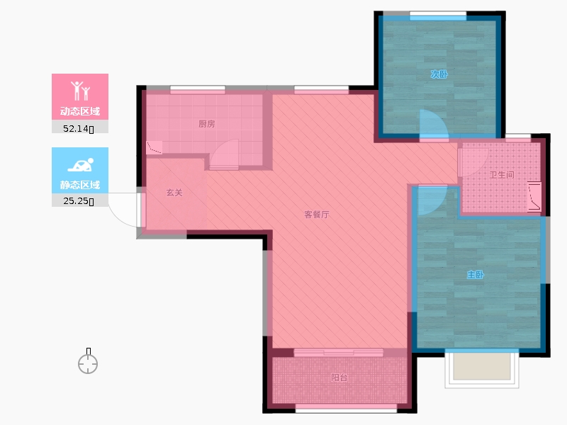 保利西悅春天2室2廳1衛(wèi)1廚97㎡動靜分區(qū)圖