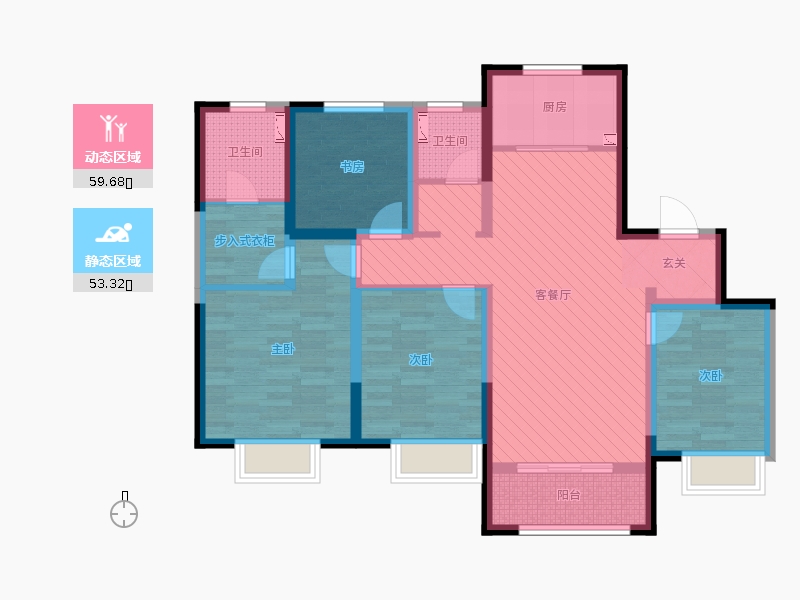 保利西悅春天4室2廳2衛(wèi)1廚139㎡動靜分區(qū)圖