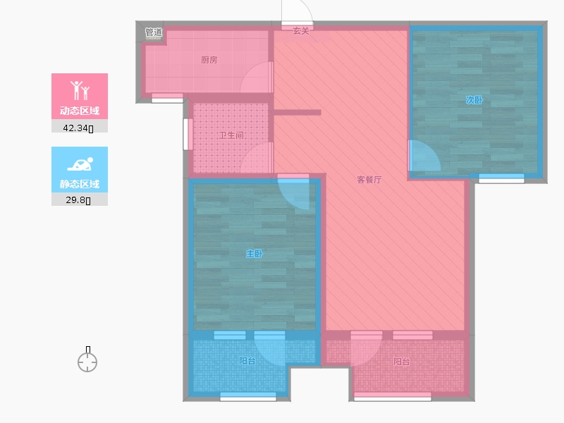 天下錦程花苑2室2廳1衛(wèi)1廚96㎡動(dòng)靜分區(qū)圖