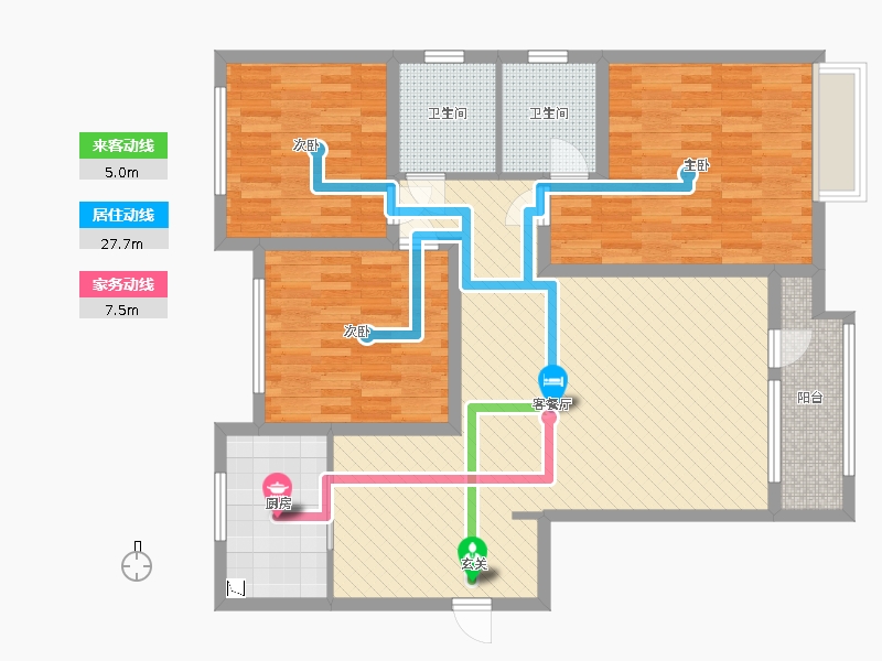 天下錦程花苑3室2廳2衛(wèi)1廚137㎡動(dòng)靜線圖