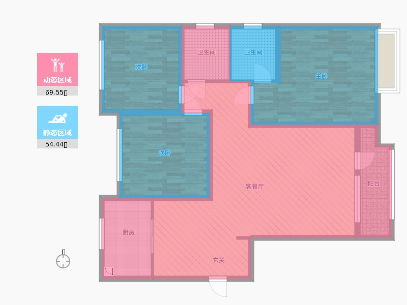 天下錦程花苑3室2廳2衛(wèi)1廚137㎡動(dòng)靜分區(qū)圖