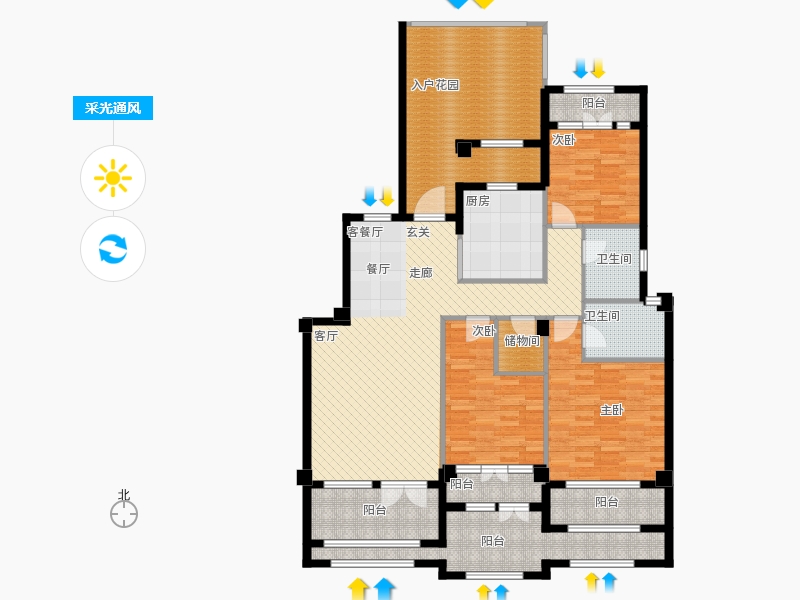 天下錦程3室1廳2衛(wèi)1廚210㎡采光通風(fēng)圖