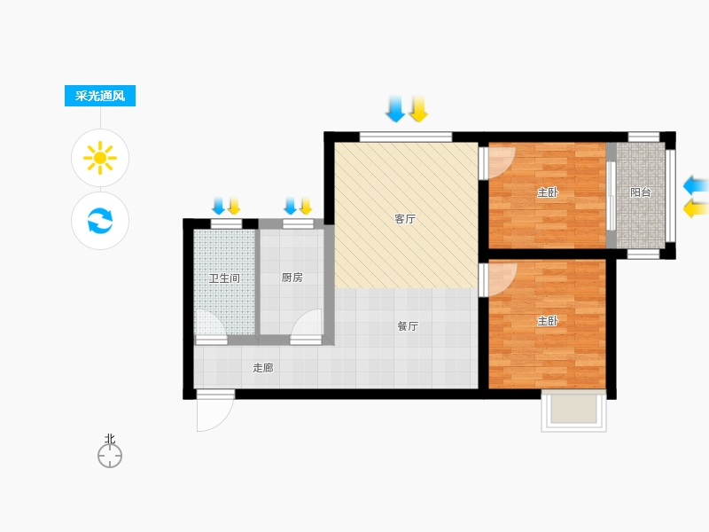 同祥城2室2廳1衛(wèi)1廚83㎡采光通風圖