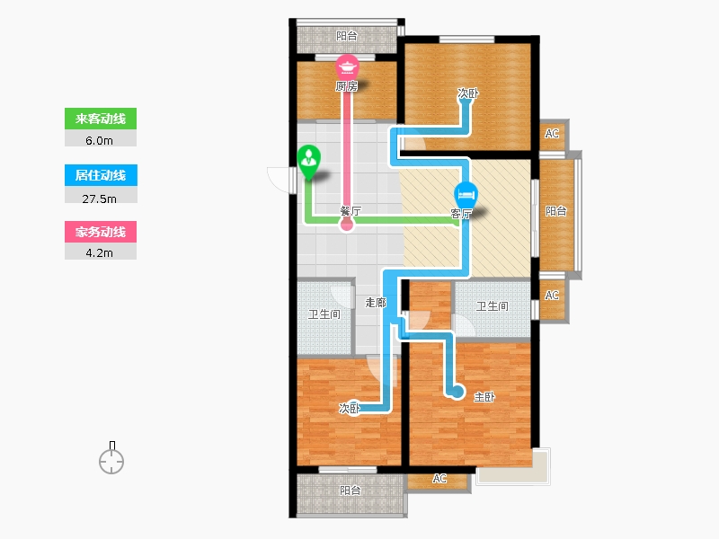 同祥城3室2廳2衛(wèi)1廚150㎡動(dòng)線圖