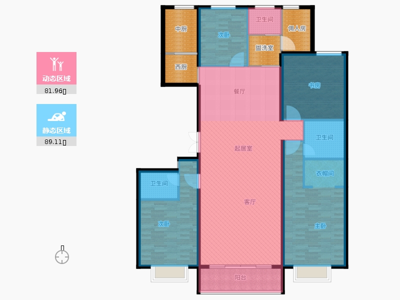 同祥城4室2廳3衛(wèi)1廚240㎡動靜分區(qū)圖