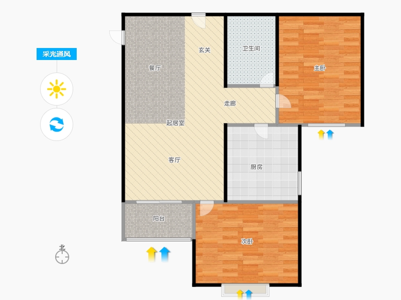 橡嶸灣2室2廳1衛(wèi)1廚83㎡采光通風圖