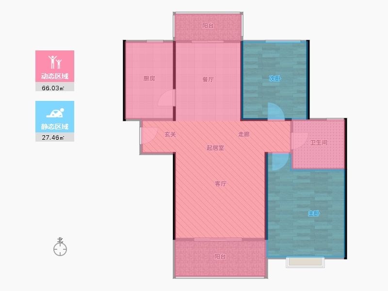 橡嶸灣2室2廳1衛(wèi)1廚95㎡動靜分區(qū)圖