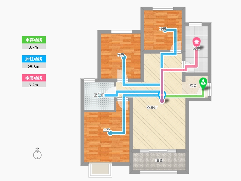 橡嶸灣3室1廳1衛(wèi)1廚96㎡動(dòng)線圖