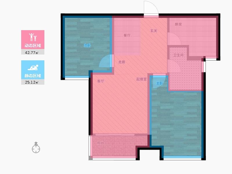 天寧小筑2室2廳1衛(wèi)1廚89㎡動靜分區(qū)圖
