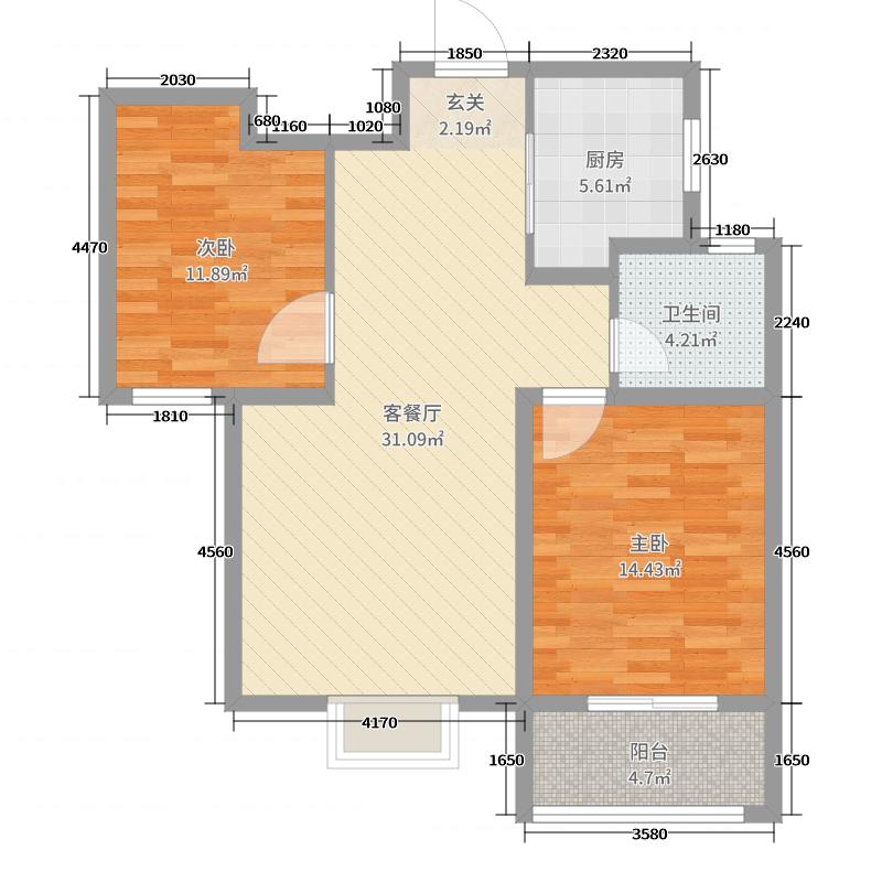 鉑宮時(shí)代2室2廳1衛(wèi)1廚89.00㎡戶型圖
